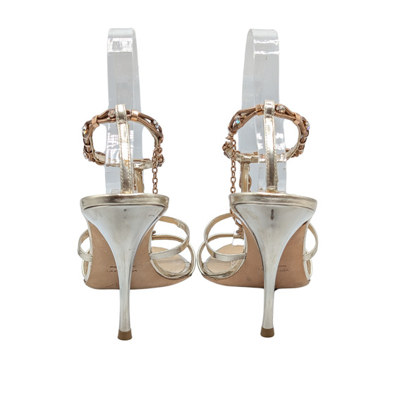 Giuseppe Zanotti Gold Crystal Embellished Rose Gold Chain Heels Size 40 - Picture 4 of 9